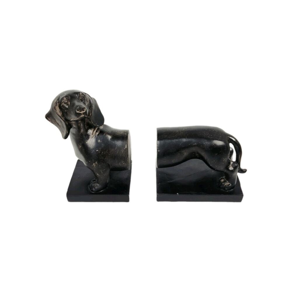 Vintage Style Distressed Dark Brown Dachshund Wiener Dog Bookends Set of 2